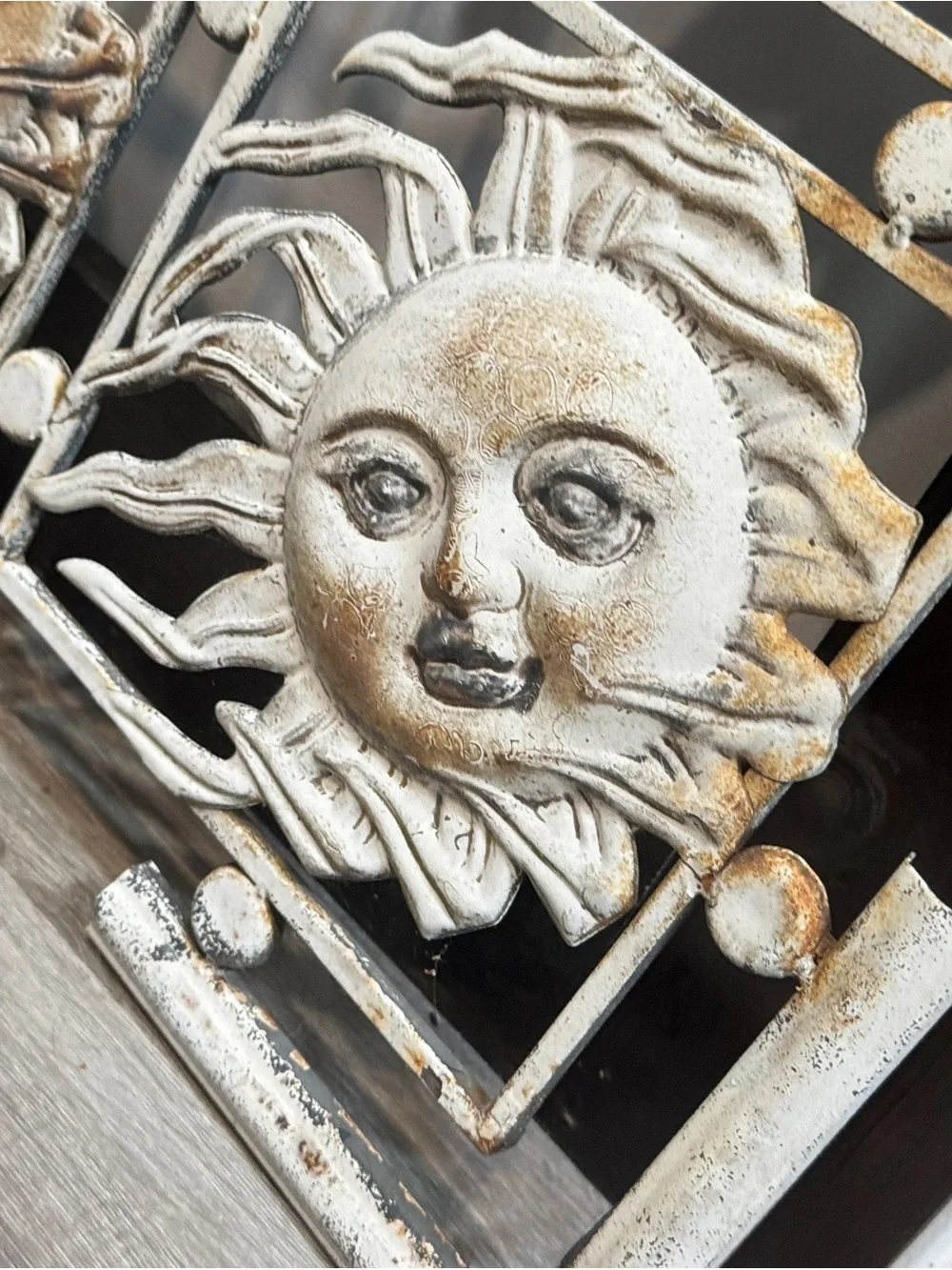 Vintage Sunface Metal Wall Decor - White and Brown 19”x19”